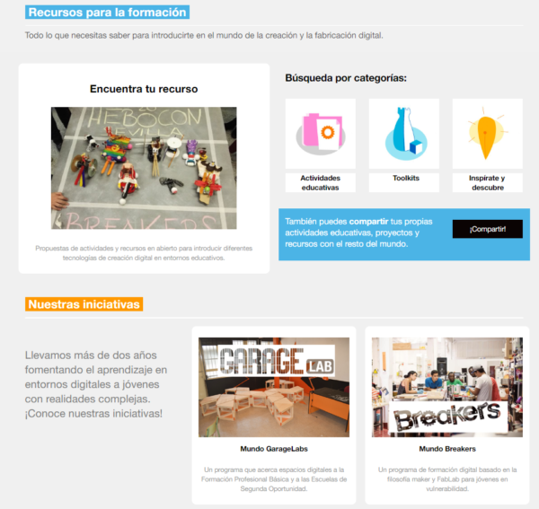 Pantallazo de la plataforma de FabLabs Sociales.