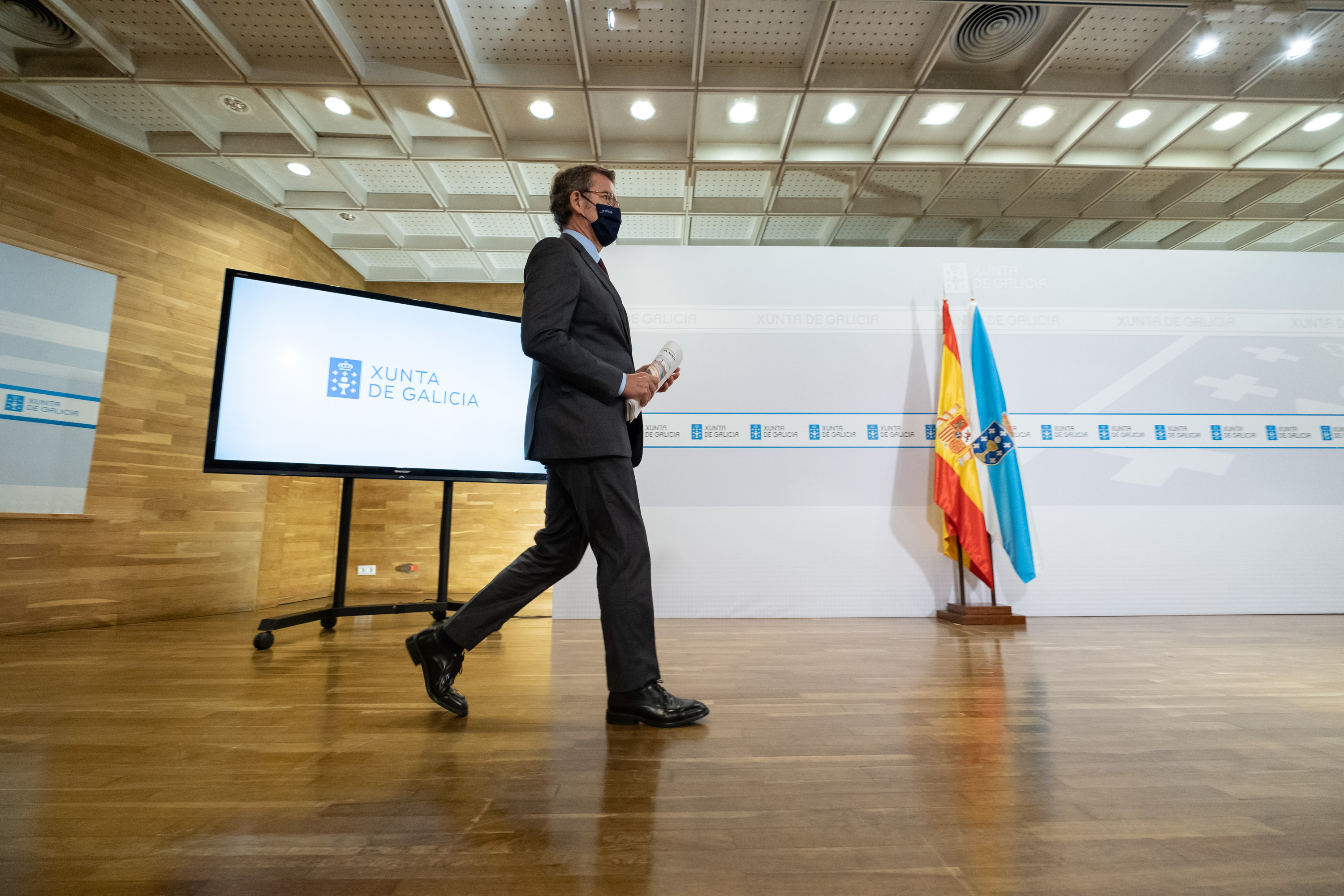 O presidente da Xunta, Alberto Núñez Feijóo, na rolda de prensa posterior ao Consello.