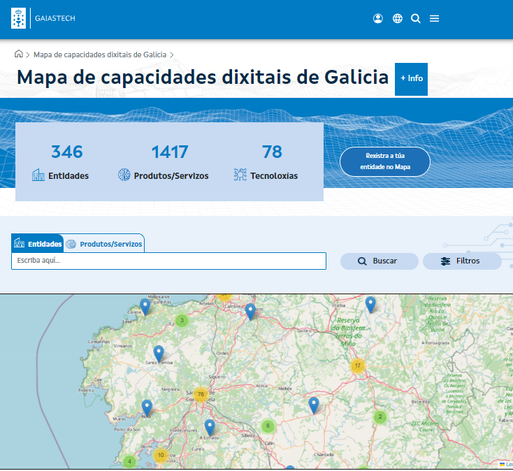 Pantallazo do Mapa de Capacidades Dixitais de Galicia.
