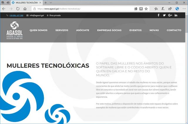Sección sobre mujeres tecnológicas en la web de Agasol.