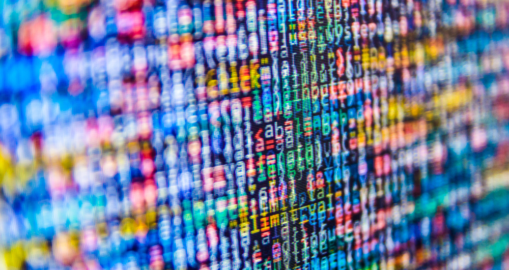 Panel de datos con caracteres en distintas cores.