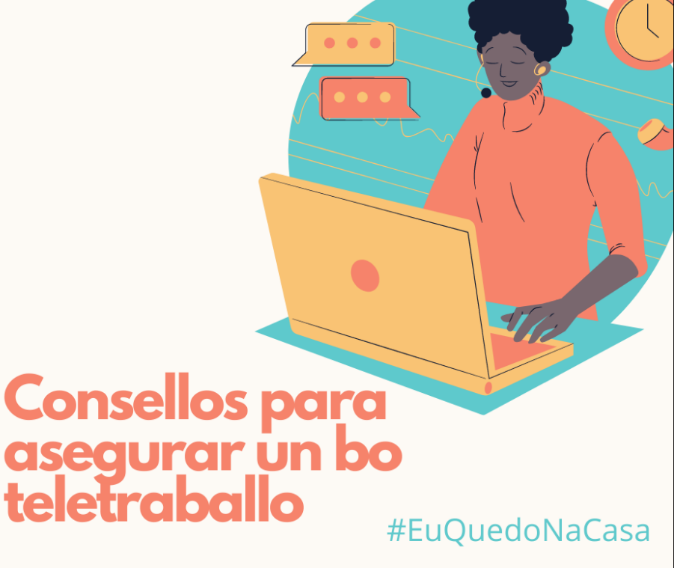 Infografía na que aparece unha muller usando un portátil.