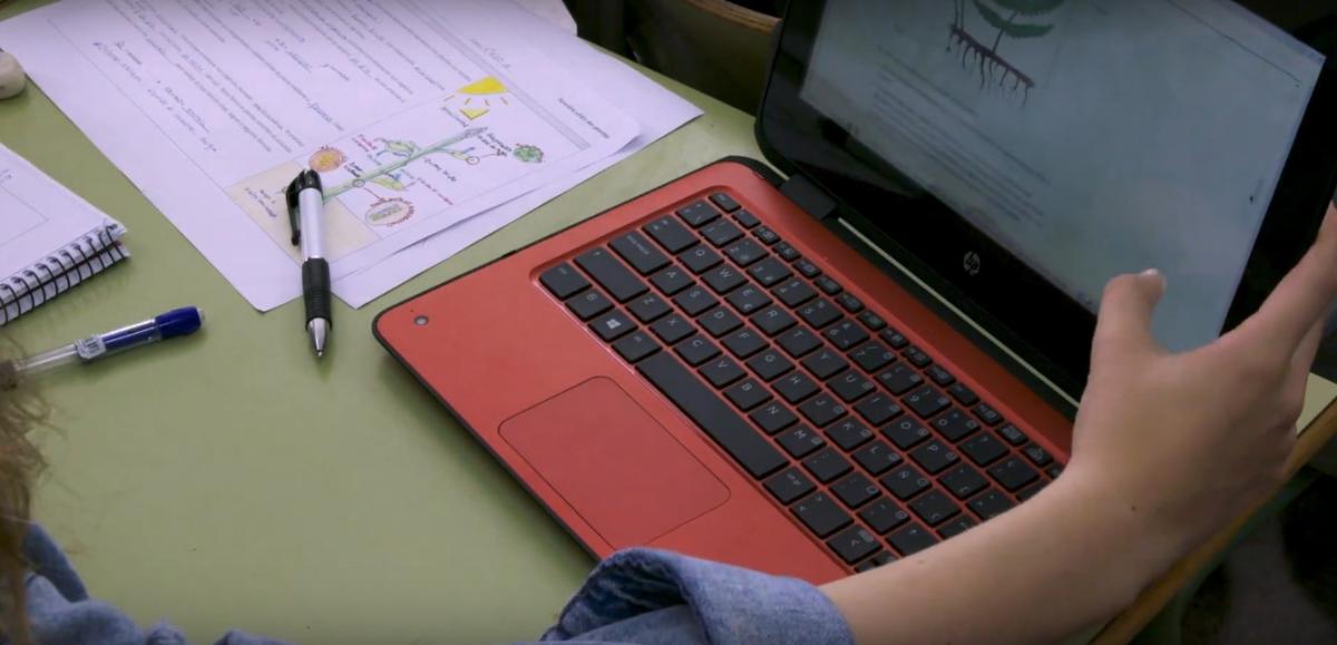 Muller usando un portátil.