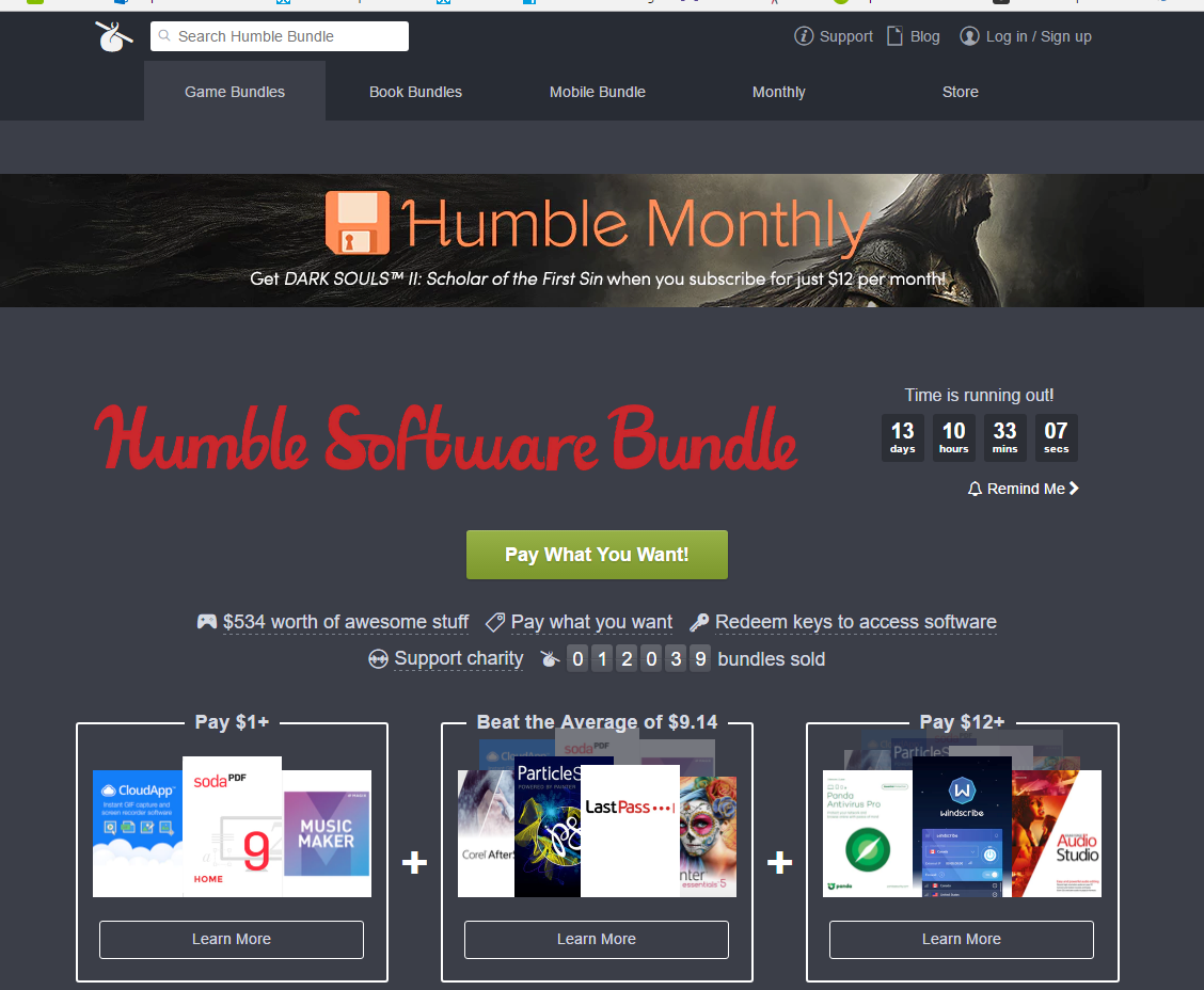 Pantallazo de la web Humble Bundle.