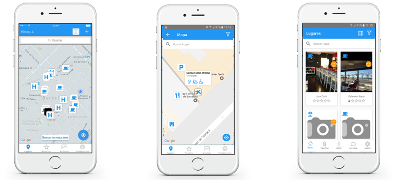 Visualización de diferentes pantallas de la aplicación Mapp4All.