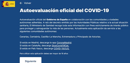 Pantallazo de AsistenciaCOVID-19.