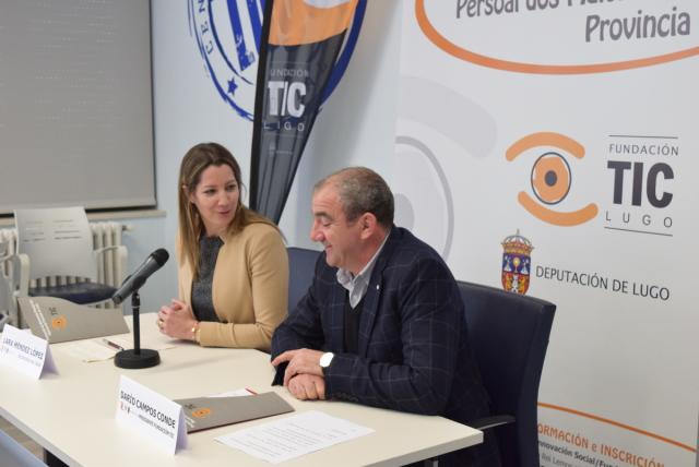 La alcaldesa de Lugo, Lara Méndez, y el presidente de la Diputación, Darío Campos, en la presentación de los nuevos talleres.