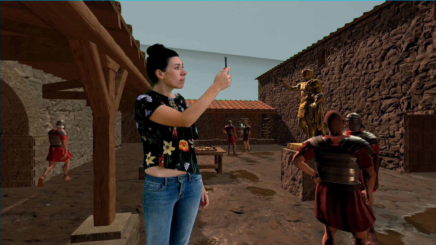 Muller en realidade aumentada dentro dun videoxogo.