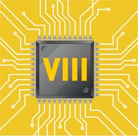 Representación de un chip en una placa con el texto VIII encima.