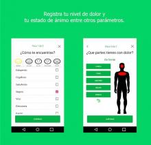 Imaxes da aplicación Close2Ou con algunhas das preguntas ao paciente.