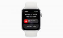 Imagen de un Apple Watch Series 4 en el que la pantalla avisa de una caída.